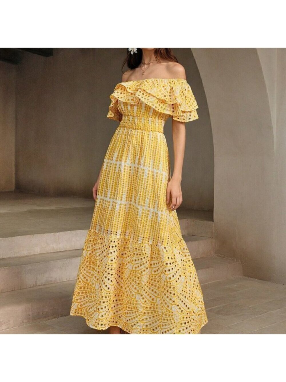 Yellow Party Women's Light Hollow Out Romantic Strapless Dress